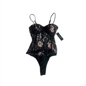 NWOT Willow Sheer Black Floral Mesh Teddy‎ Cheeky